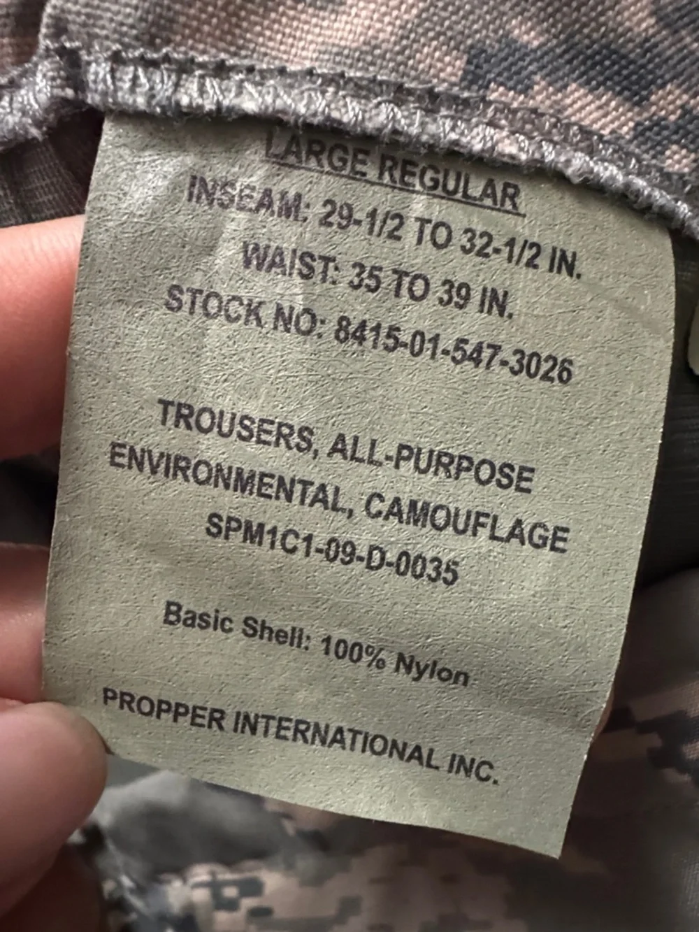 USAF all purpose environmental Camouflage Trousers Pant large regular